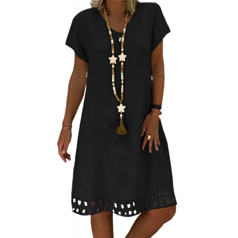 Black V Neck Short Sleeve Hollow-out Hem Midi Dress - from category Midi Dresses