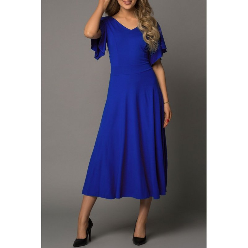 Blue V Neck Ruffled Sleeves Flare Long Dress - from category Maxi Dresses