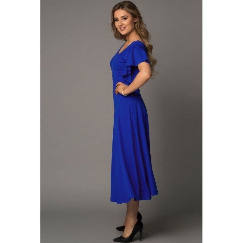 Blue V Neck Ruffled Sleeves Flare Long Dress - from category Maxi Dresses