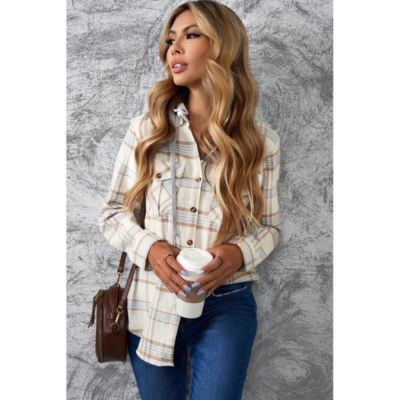 Khaki Plaid Hooded Shirt Coat - from category Jackets & Coats