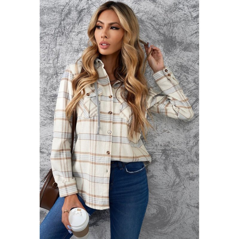 Khaki Plaid Hooded Shirt Coat - from category Jackets & Coats