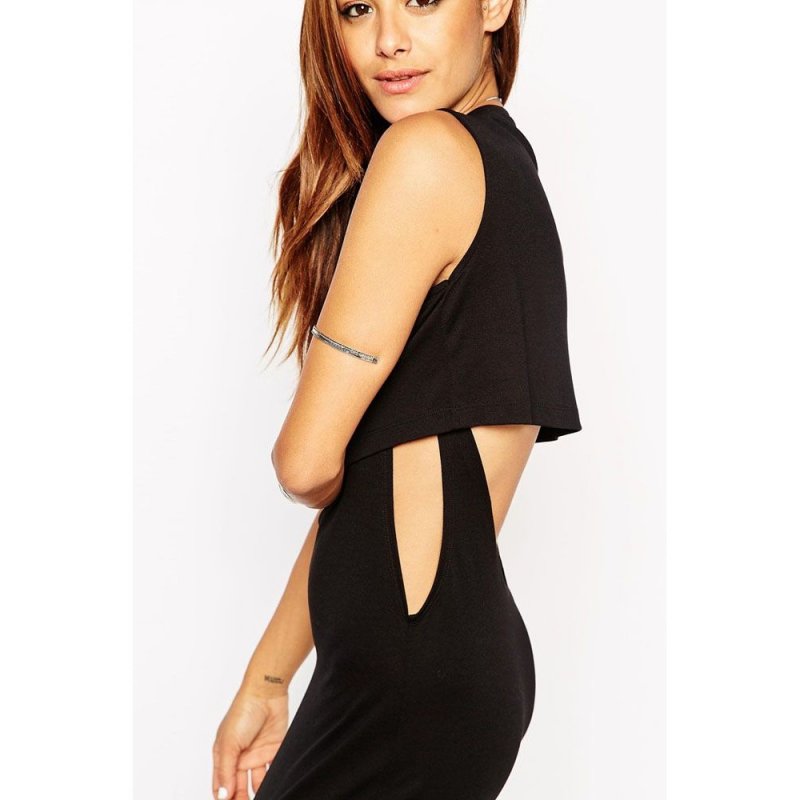 Black Double Layer Side Cutout Midi Dress - from category Midi Dresses