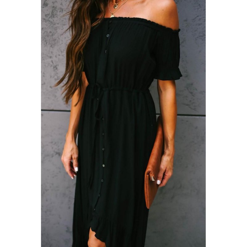 Black Glaze High Low Off The Shoulder Maxi Dress - from category Maxi Dresses