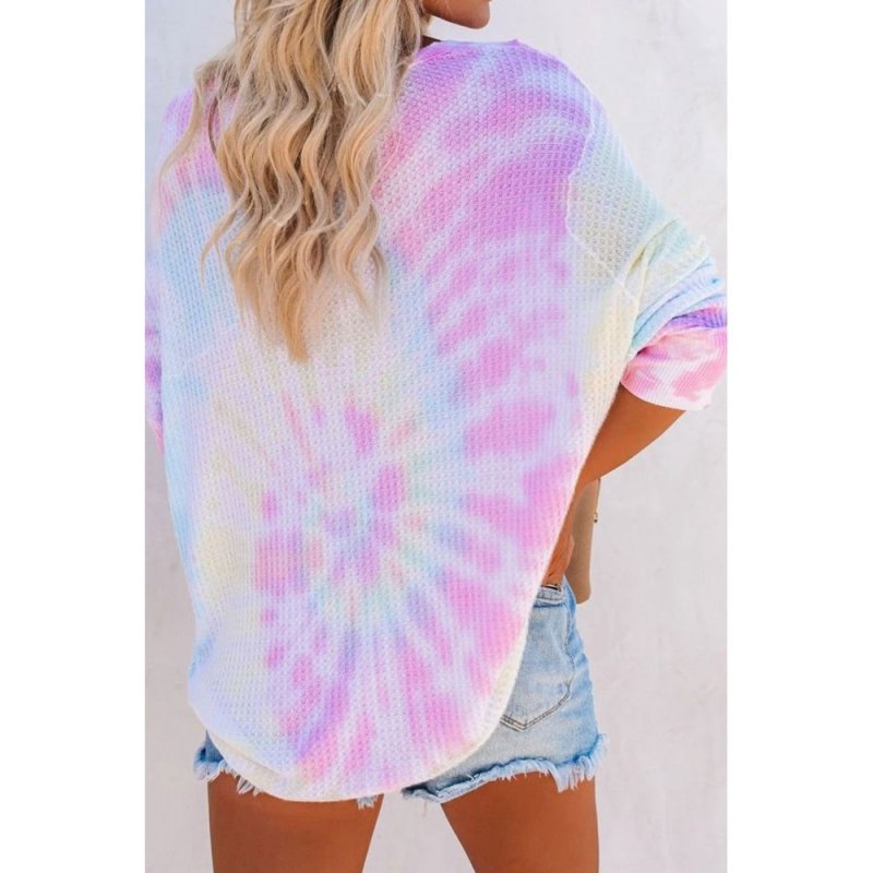 Multicolour V Neck Tie-Dyed Knitted Long Sleeve Top - from category Long Sleeve Tops