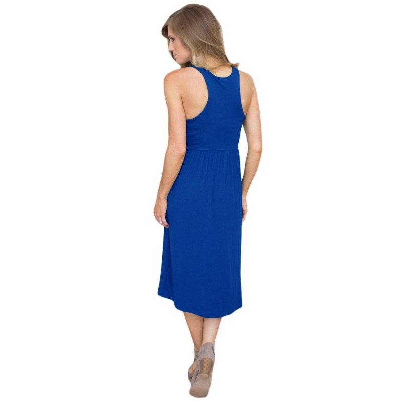 Solid Racerback Midi Jersey Dress in Blue - from category Midi Dresses