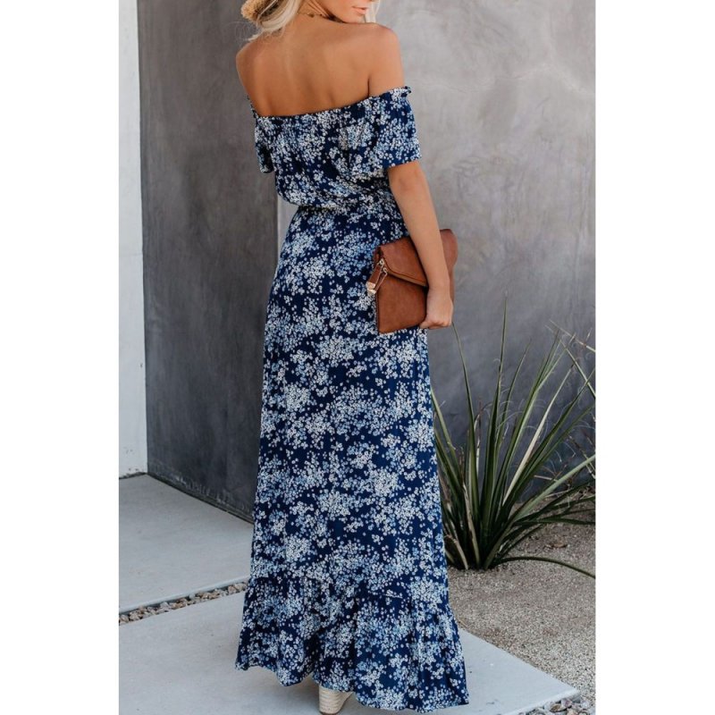 Blue Off The Shoulder High Low Maxi Dress - from category Maxi Dresses