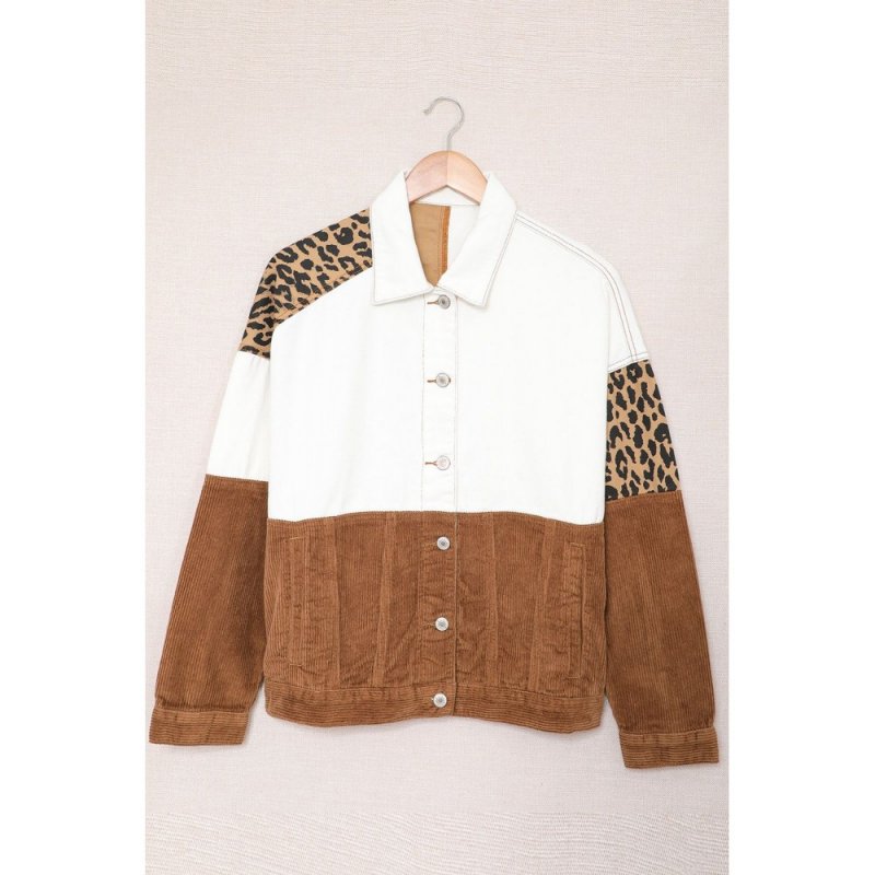 Leopard Color Block Buttons Corduroy Jacket - from category Jackets & Coats