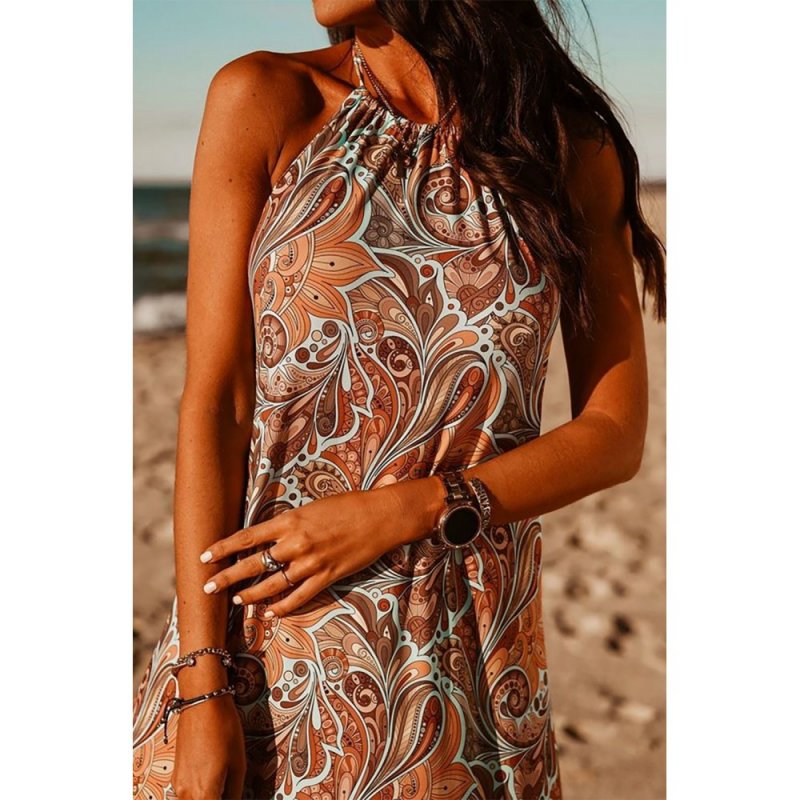 Sexy Halterneck Vintage Floral Print Backles Maxi Dress - from category Maxi Dresses