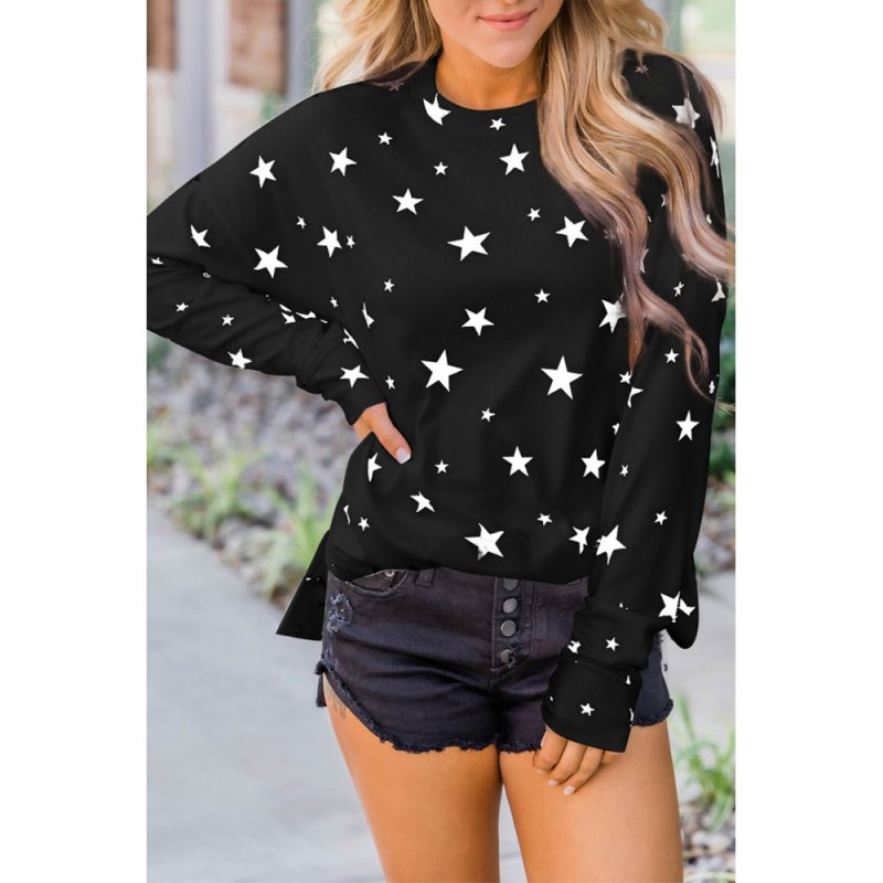 Black Give A Little Love Crew Neck Star Print Long Sleeve Top - from category Long Sleeve Tops