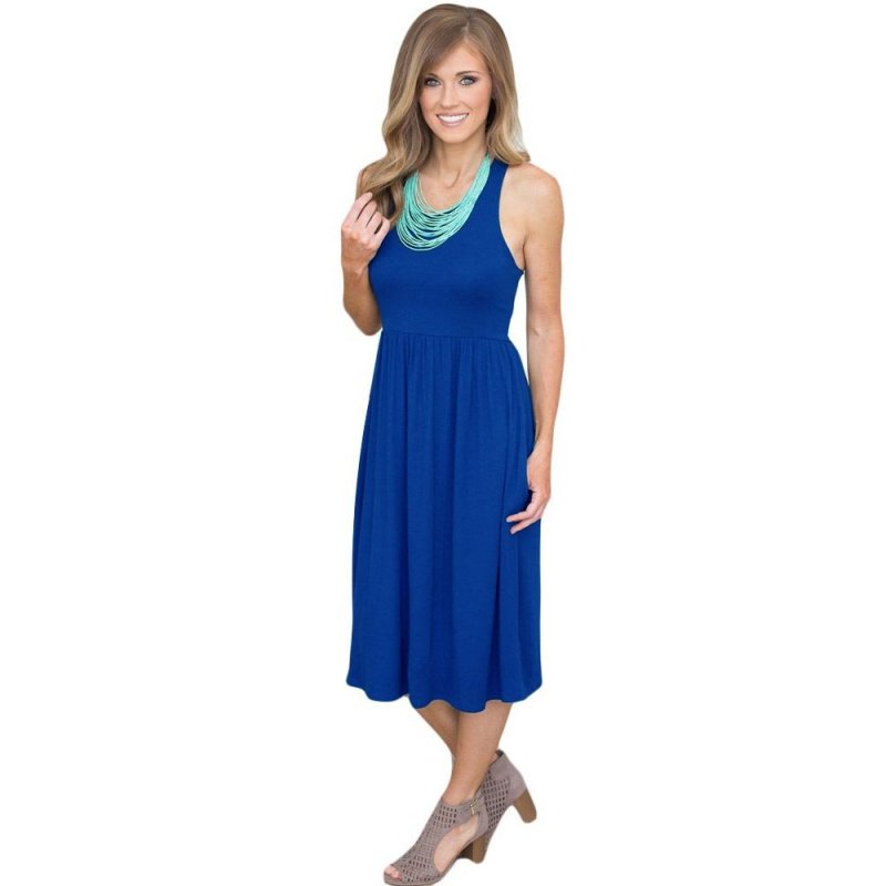 Solid Racerback Midi Jersey Dress in Blue - from category Midi Dresses