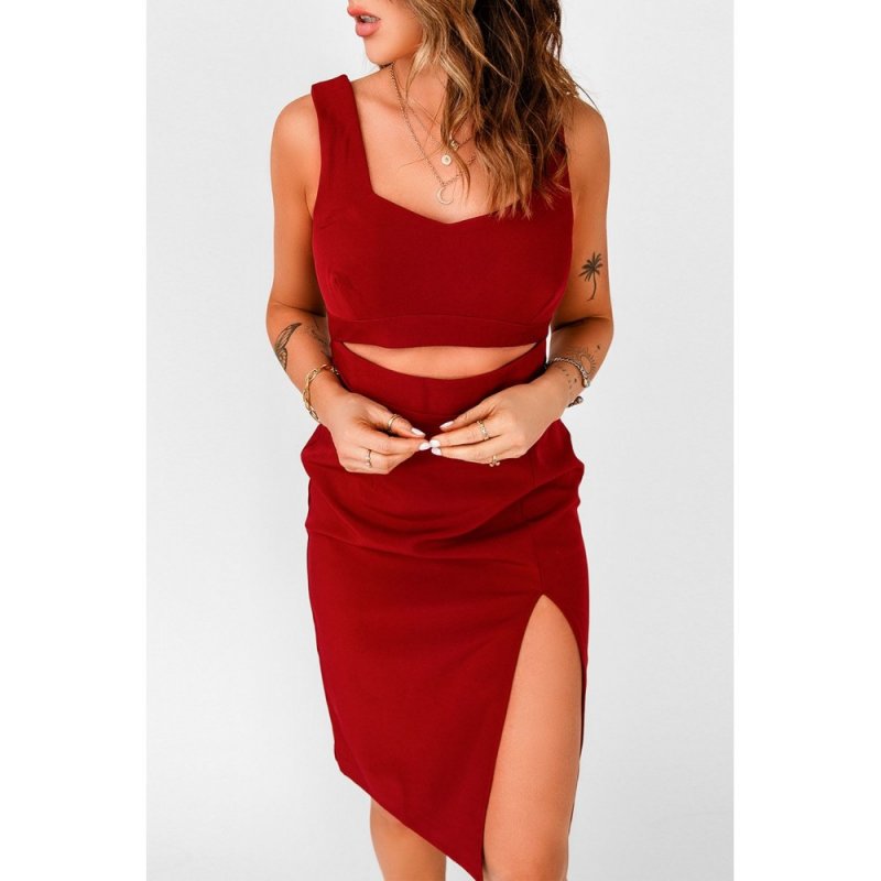 Red Cut out Waist Side Slit Sleeveless Midi Dress - from category Midi Dresses