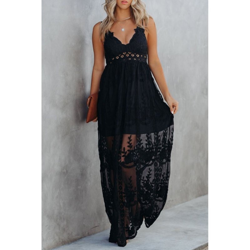 Black Lace Crisscross Backless Maxi Dress - from category Maxi Dresses