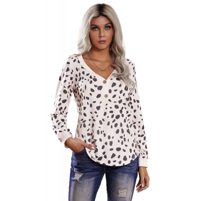 Spotted Print Apricot Long Sleeve Knit Top - from category Long Sleeve Tops