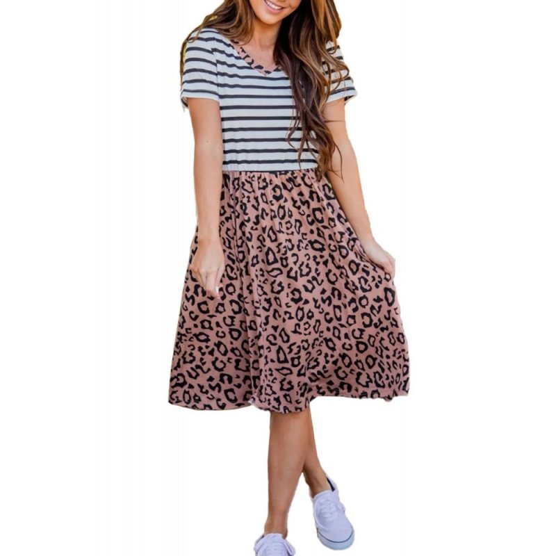 Striped Brown Leopard Print Swing Dress - from category Midi Dresses