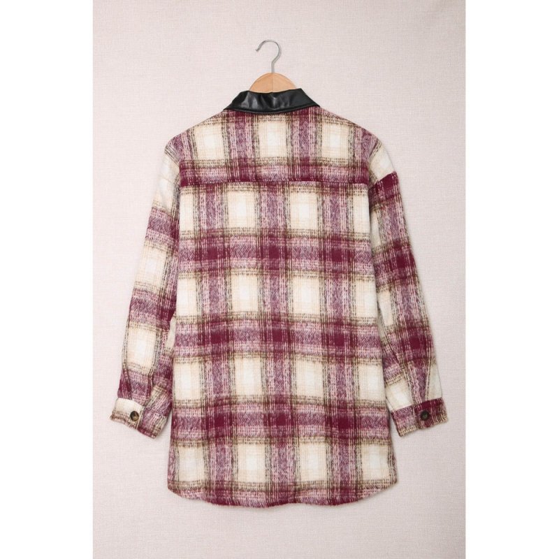 Plaid Print Long Sleeve Button-up Jacket with Pocket - from category Jackets & Coats