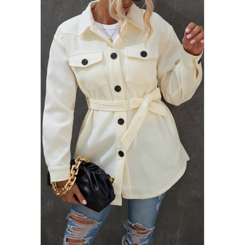 Beige Lapel Button-Down Coat with Chest Pockets - from category Jackets & Coats