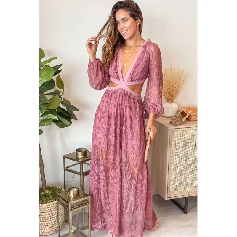 Cut out Lace Bubble Sleeve Maxi Dress - from category Maxi Dresses