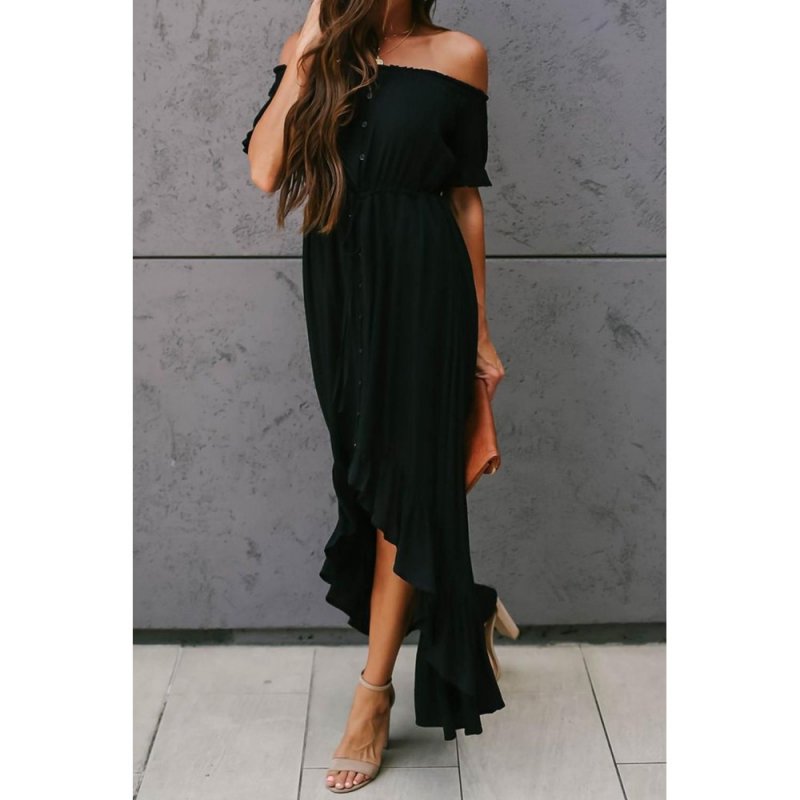 Black Glaze High Low Off The Shoulder Maxi Dress - from category Maxi Dresses