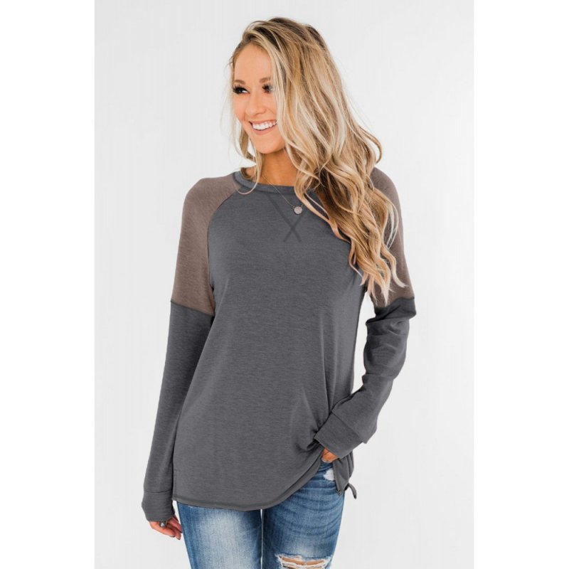 Dark Gray Color Block Raglan Sleeve Top - from category Long Sleeve Tops