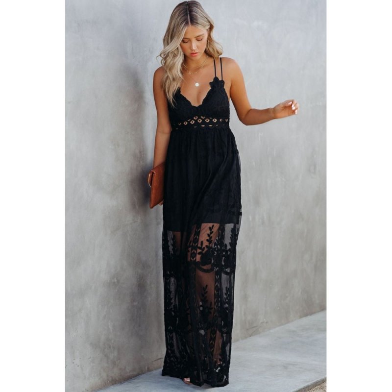 Black Lace Crisscross Backless Maxi Dress - from category Maxi Dresses