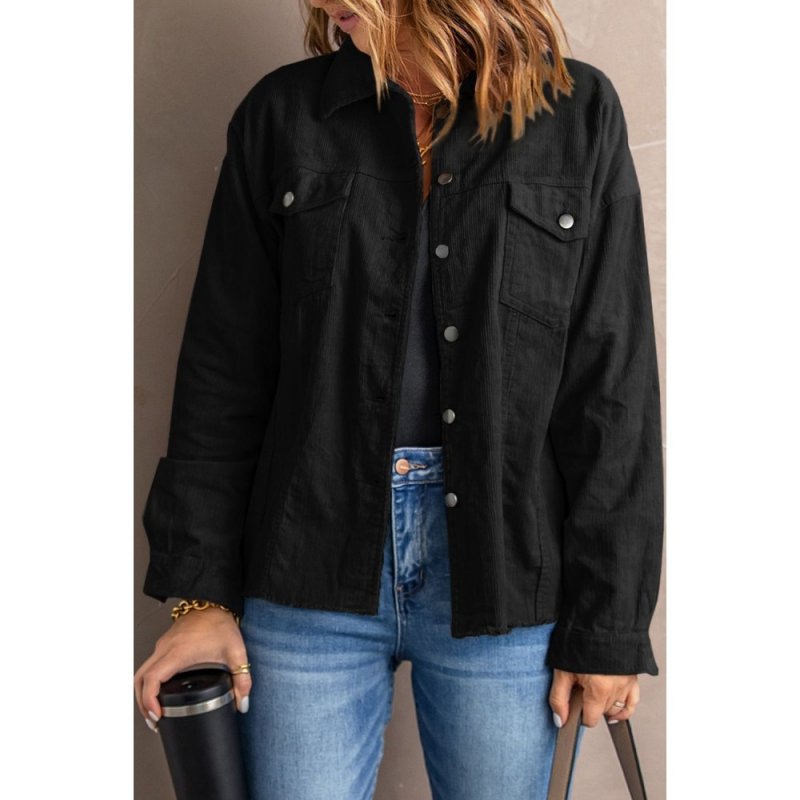 Black Corduroy Pocket Buttoned Jacket