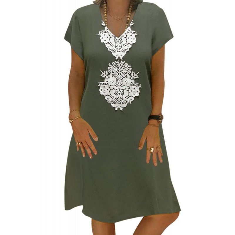 Green Summer Tribal Print V-Neck Shift Casual Dress - from category Midi Dresses