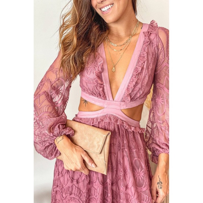 Cut out Lace Bubble Sleeve Maxi Dress - from category Maxi Dresses