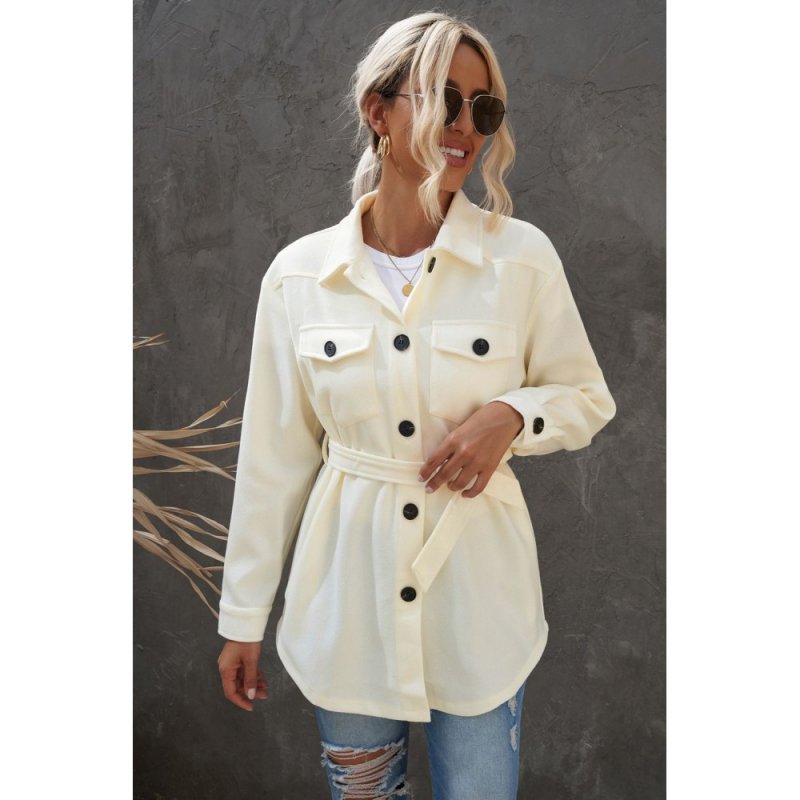 Beige Lapel Button-Down Coat with Chest Pockets - from category Jackets & Coats