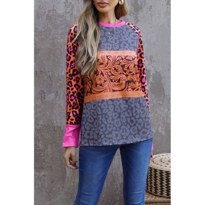 Western Tribal Print Patchwork Long Sleeves Top - from category Long Sleeve Tops