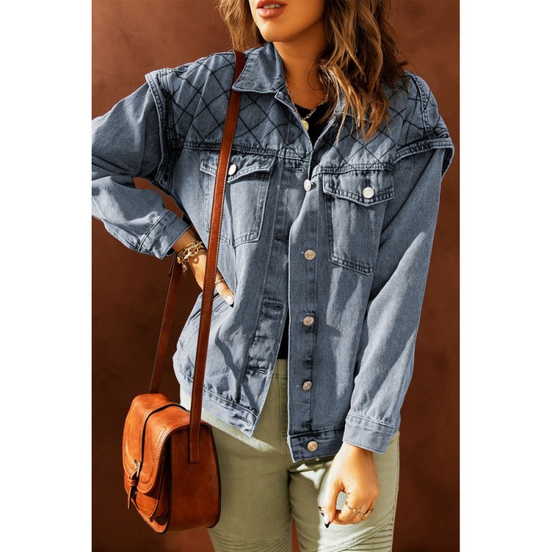 Plaid Turn Down Collar Buttoned Denim Jacket - from category Jackets & Coats