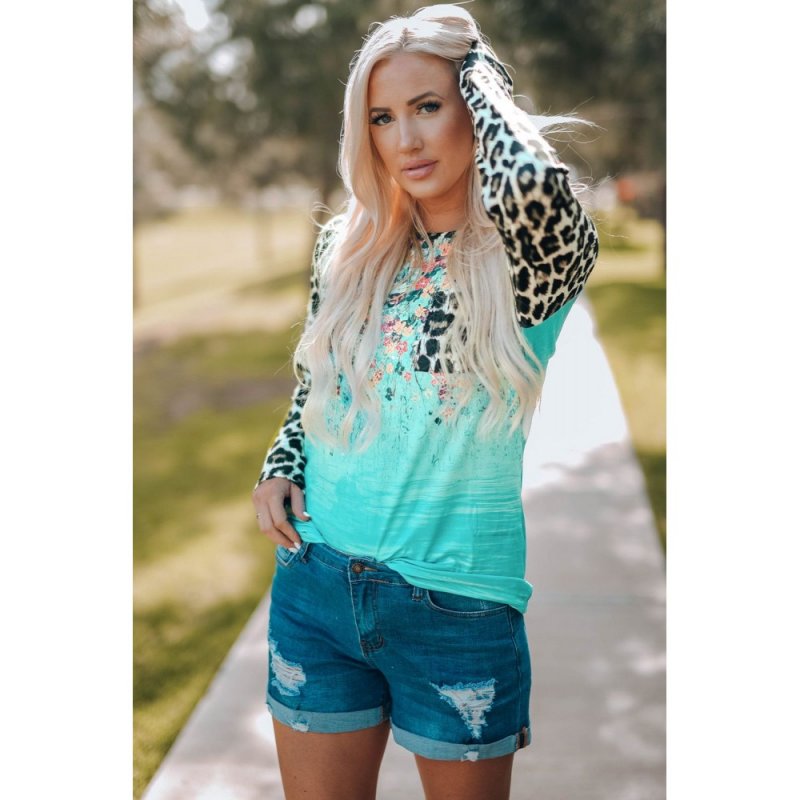 Leopard Tie-dye Splicing Long Sleeve Top - from category Long Sleeve Tops