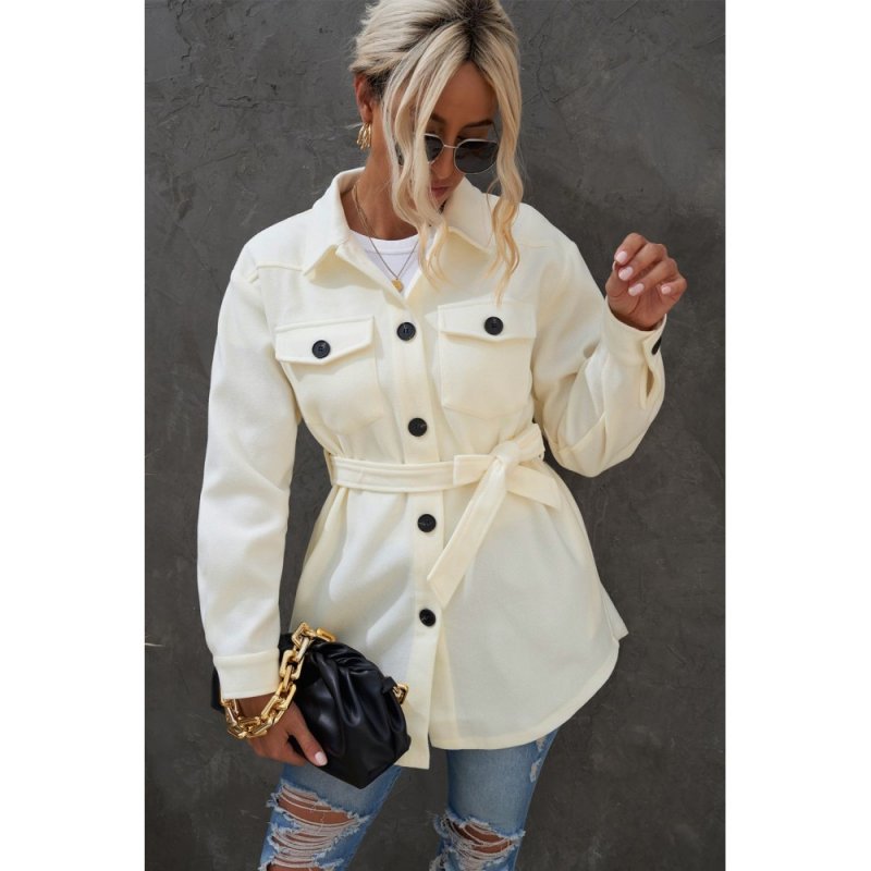 Beige Lapel Button-Down Coat with Chest Pockets - from category Jackets & Coats