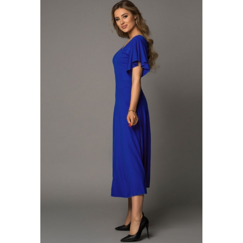 Blue V Neck Ruffled Sleeves Flare Long Dress - from category Maxi Dresses