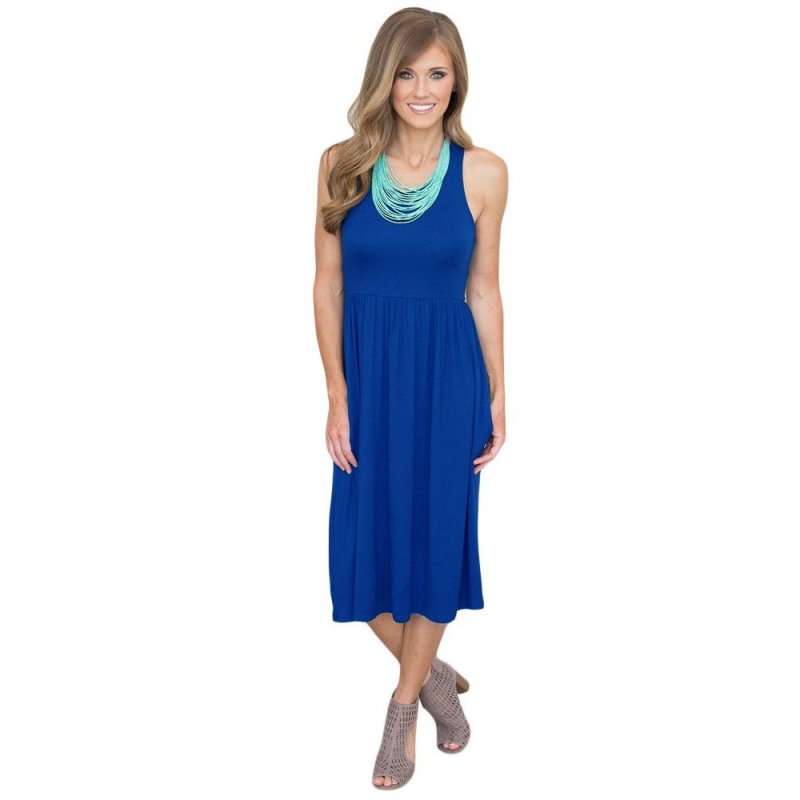 Solid Racerback Midi Jersey Dress in Blue - from category Midi Dresses