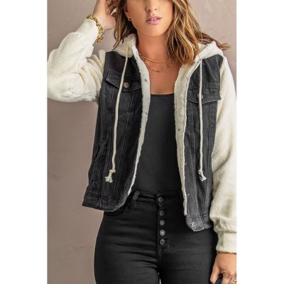 Black Sherpa Denim Splicing Buttoned Jacket