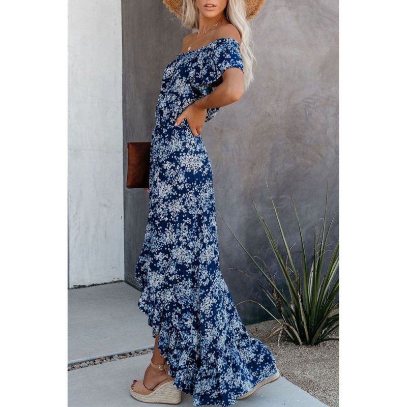 Blue Off The Shoulder High Low Maxi Dress - from category Maxi Dresses