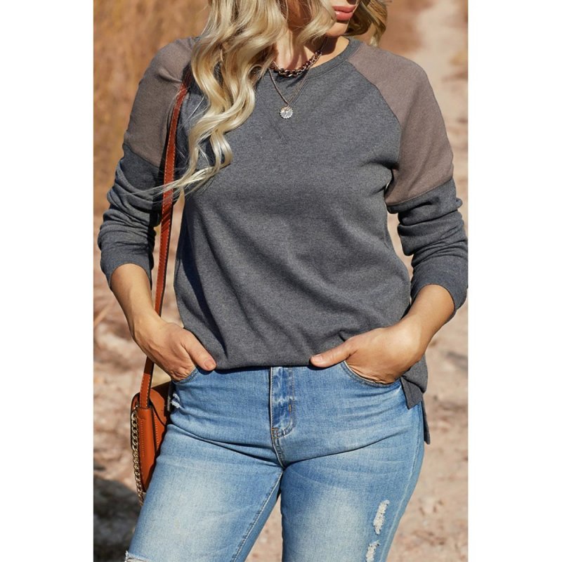 Dark Gray Color Block Raglan Sleeve Top - from category Long Sleeve Tops