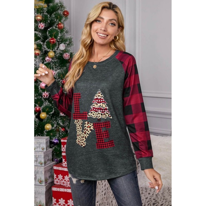 Red Plaid Christmas Print Long Sleeve Top - from category Long Sleeve Tops